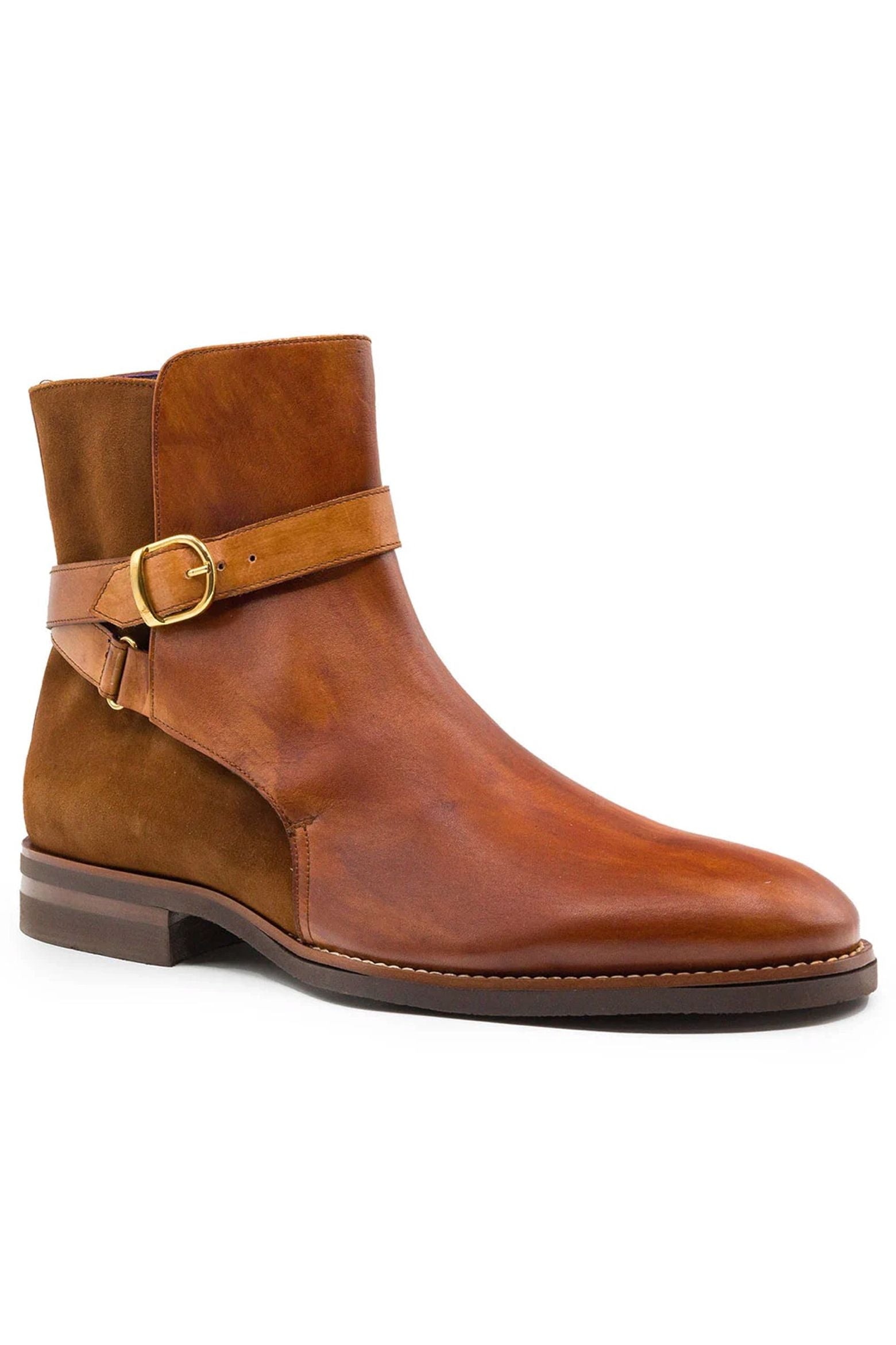 Jodphur Italian Calfskin and Suede Strap-In Chelsea Boot in Cognac by Zelli Italia