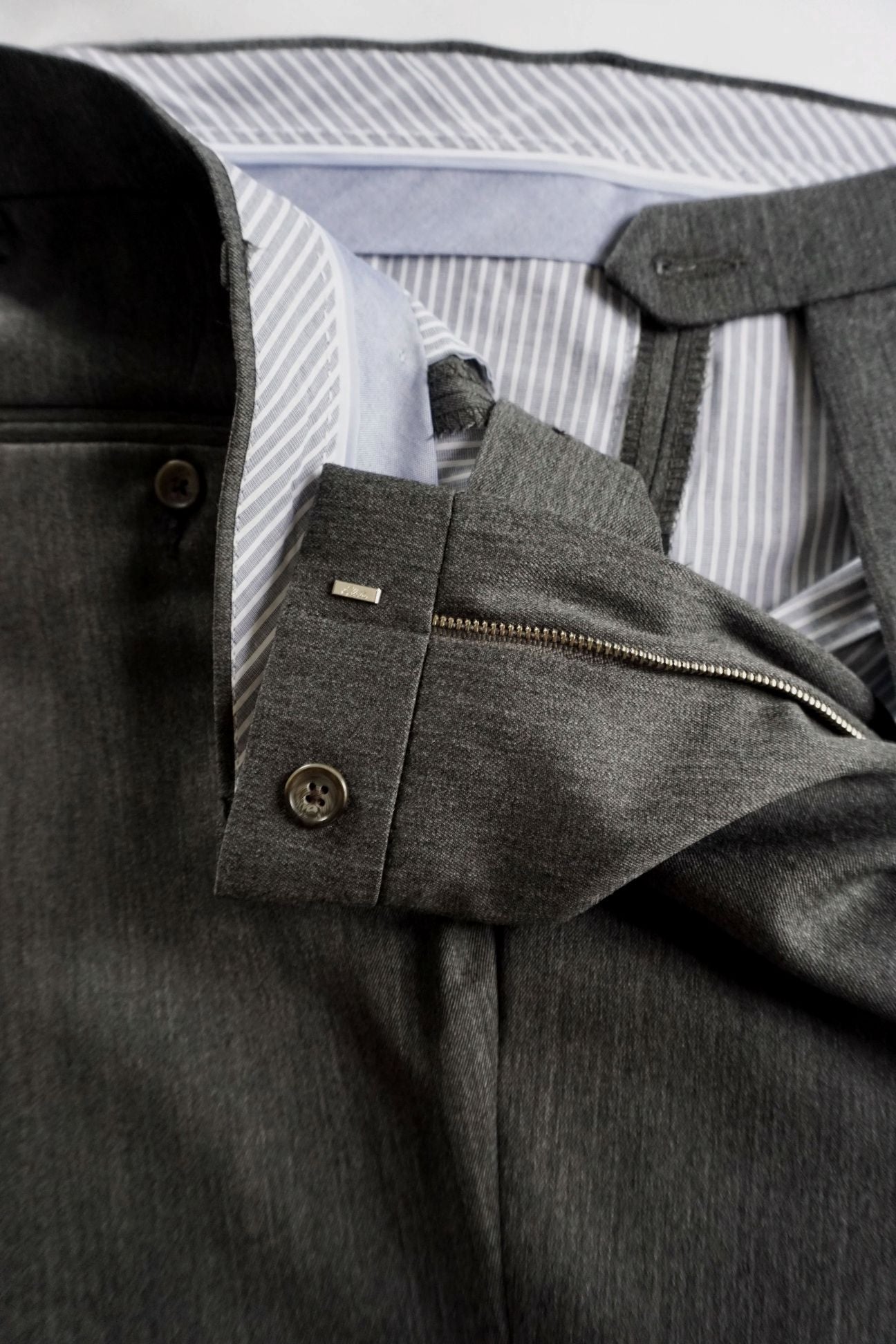 Super 100s Worsted Wool Gabardine Trouser in Medium Grey (Hampton Plain Front - Regular & Long Rise) by Berle
