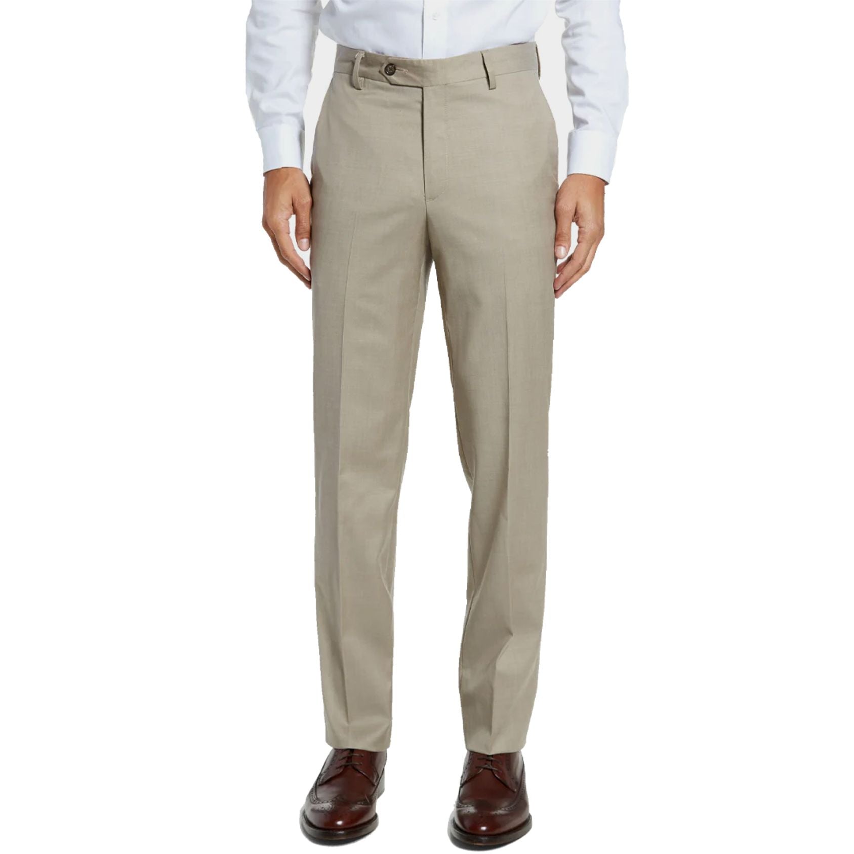 Stretch Gabardine Worsted Wool Trouser in Tan (Tribeca Modern Plain Front) by Berle