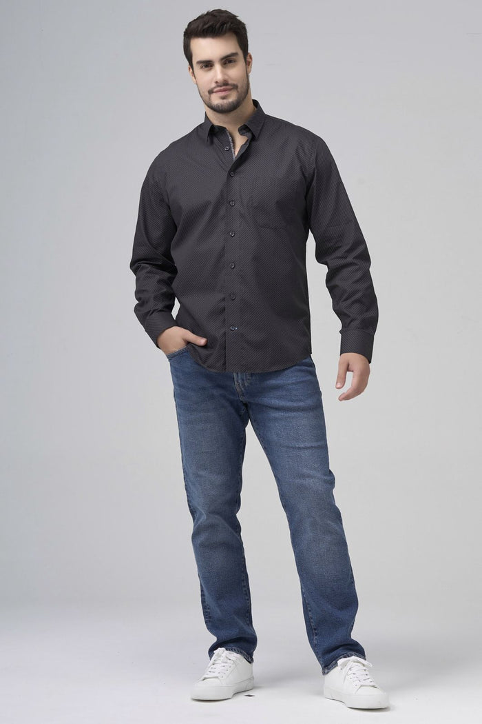 Black, White, and Grey Micro Dot No-Iron Cotton Sport Shirt with Hidden Button Down Collar by Leo Chevalier