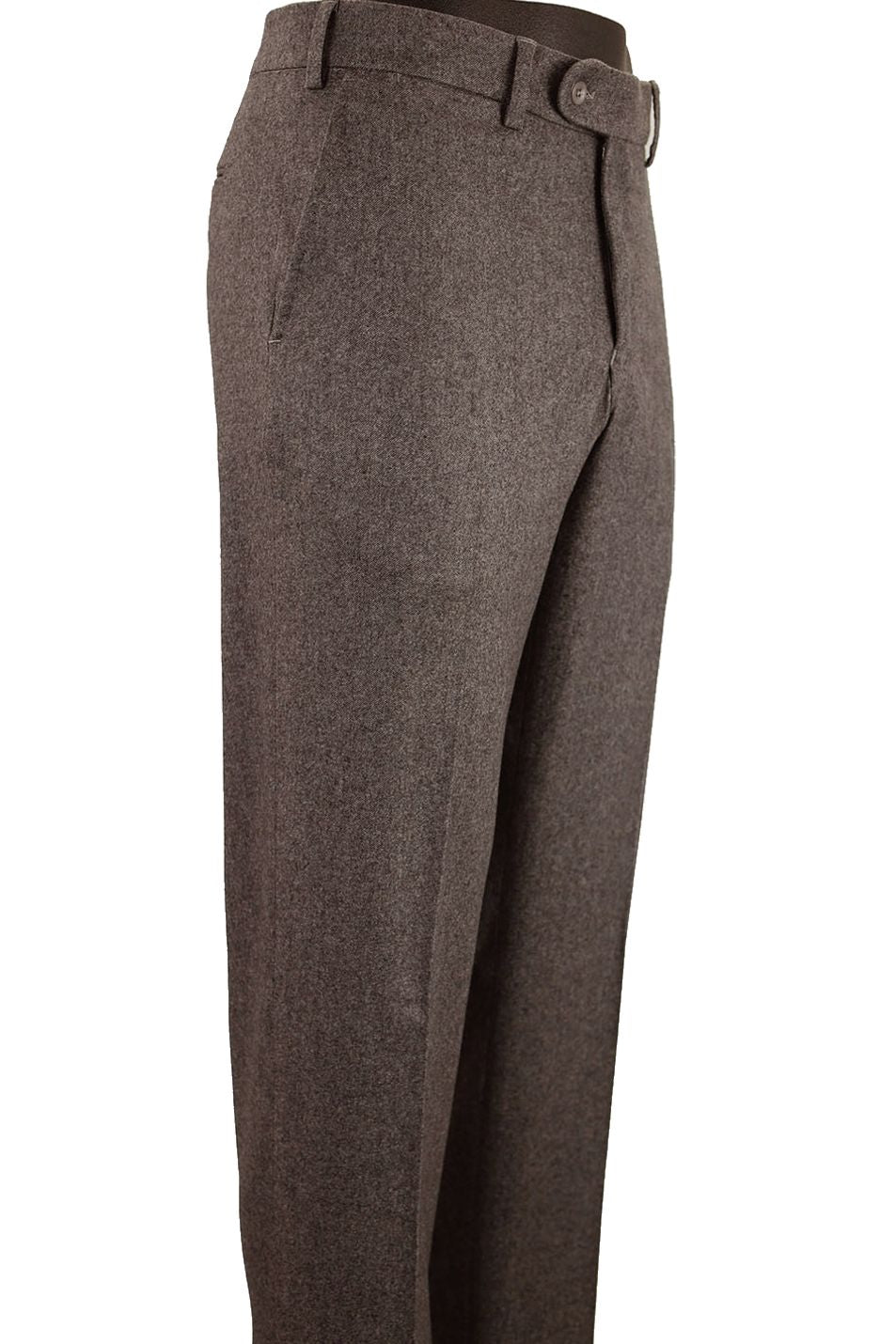 Cashmere Cotton Italian Luxury Flannel Flat Front Trouser in Brown Mix (Houston Modern Fit) by 6 East by Ballin