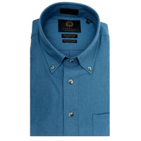 Solid Cotton and Wool Blend Button-Down Shirt in Imperial Blue (Size Large) by Viyella