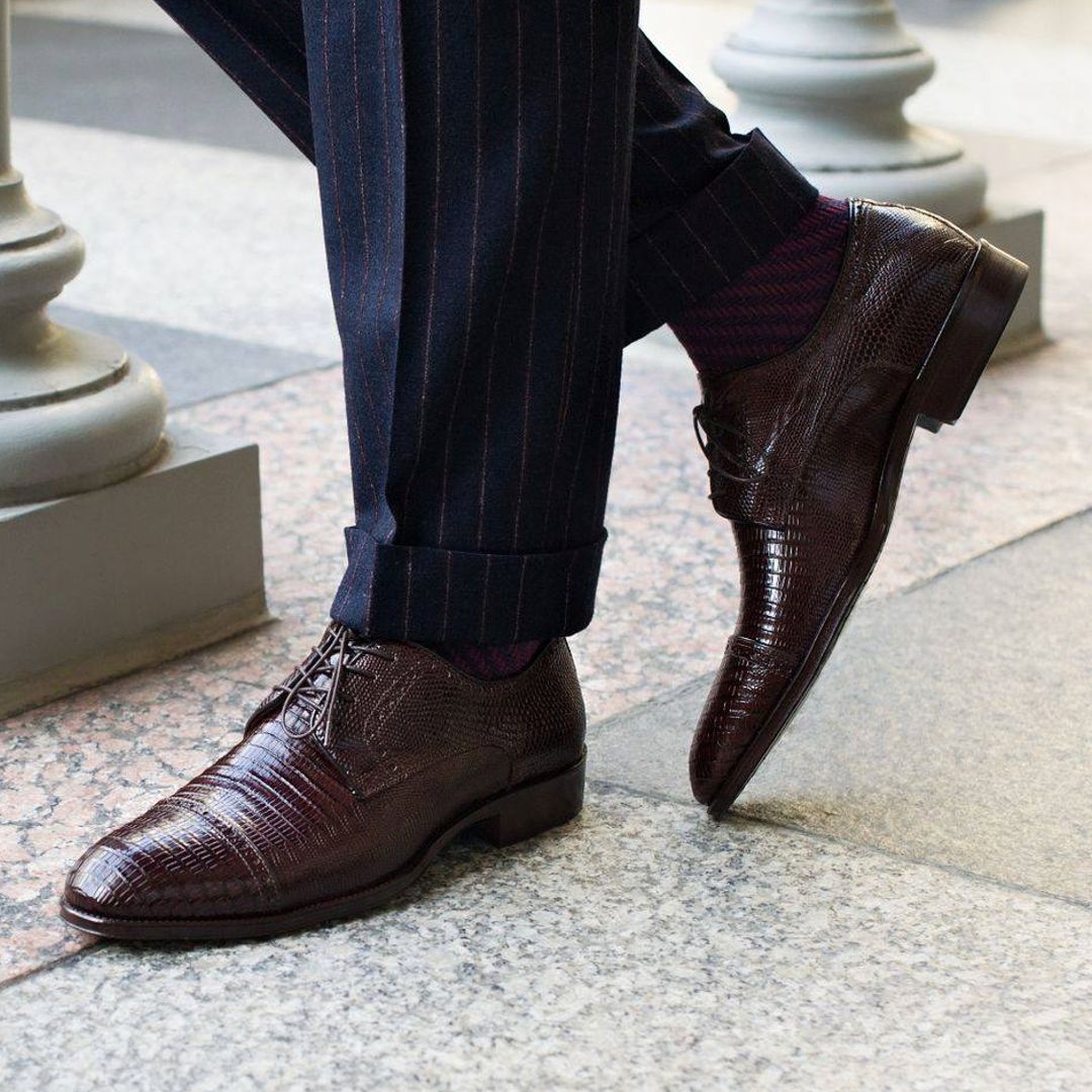 Giovanni Teju Lizard Lace Up with Micro Perf Detail in Brown by Zelli Italia