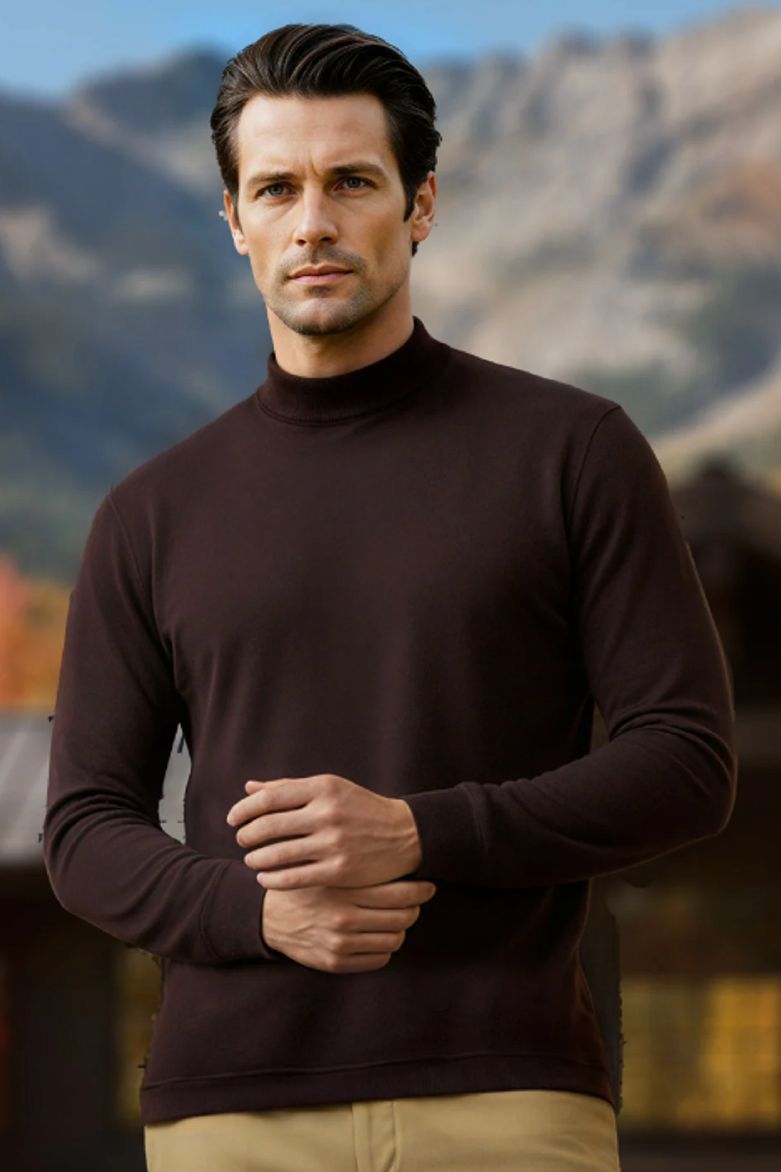 Peruvian Cotton Mock Turtleneck in Dark Chocolate by Scott Barber