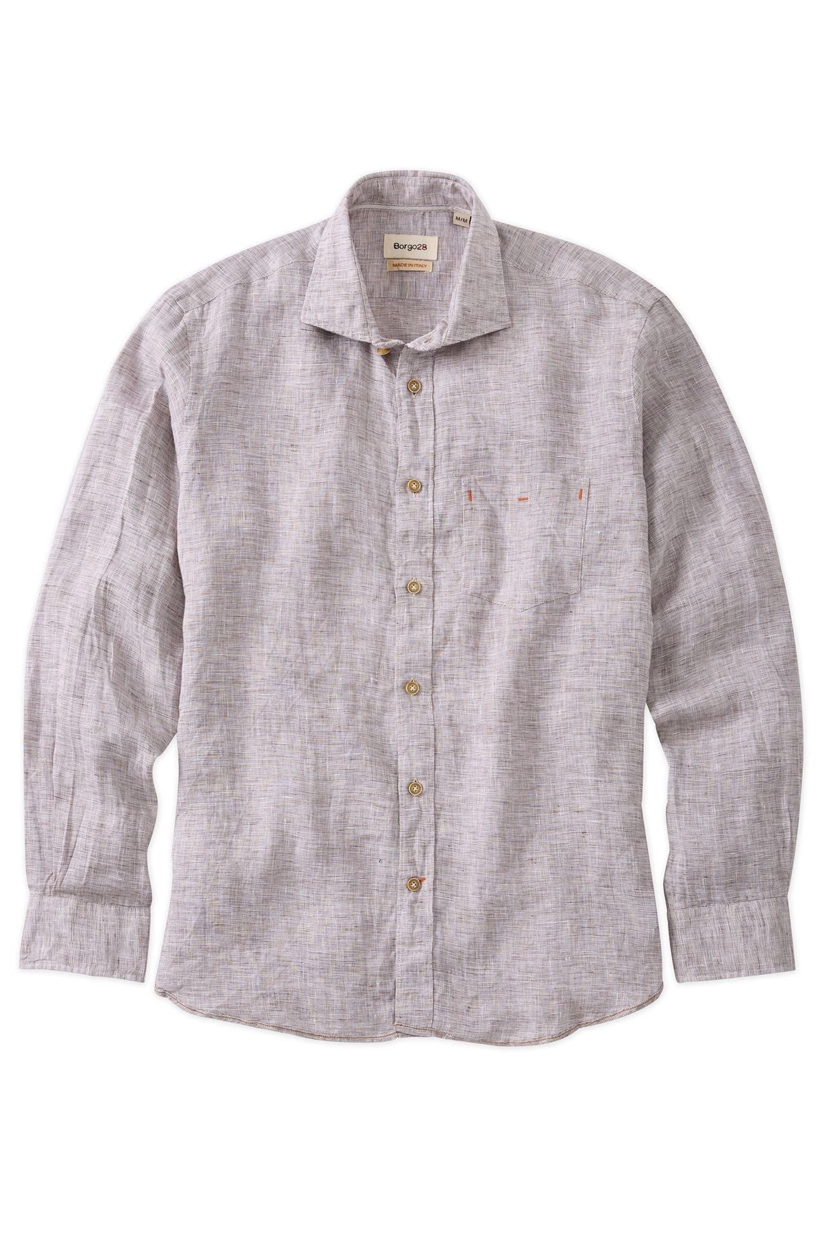 Mélange Linen Long Sleeve Sport Shirt in Brown by Borgo28