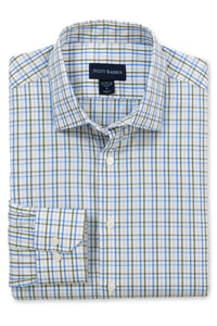 Stretch Tattersall Cotton Comfort Sport Shirt in Sage and Blue by Scott Barber