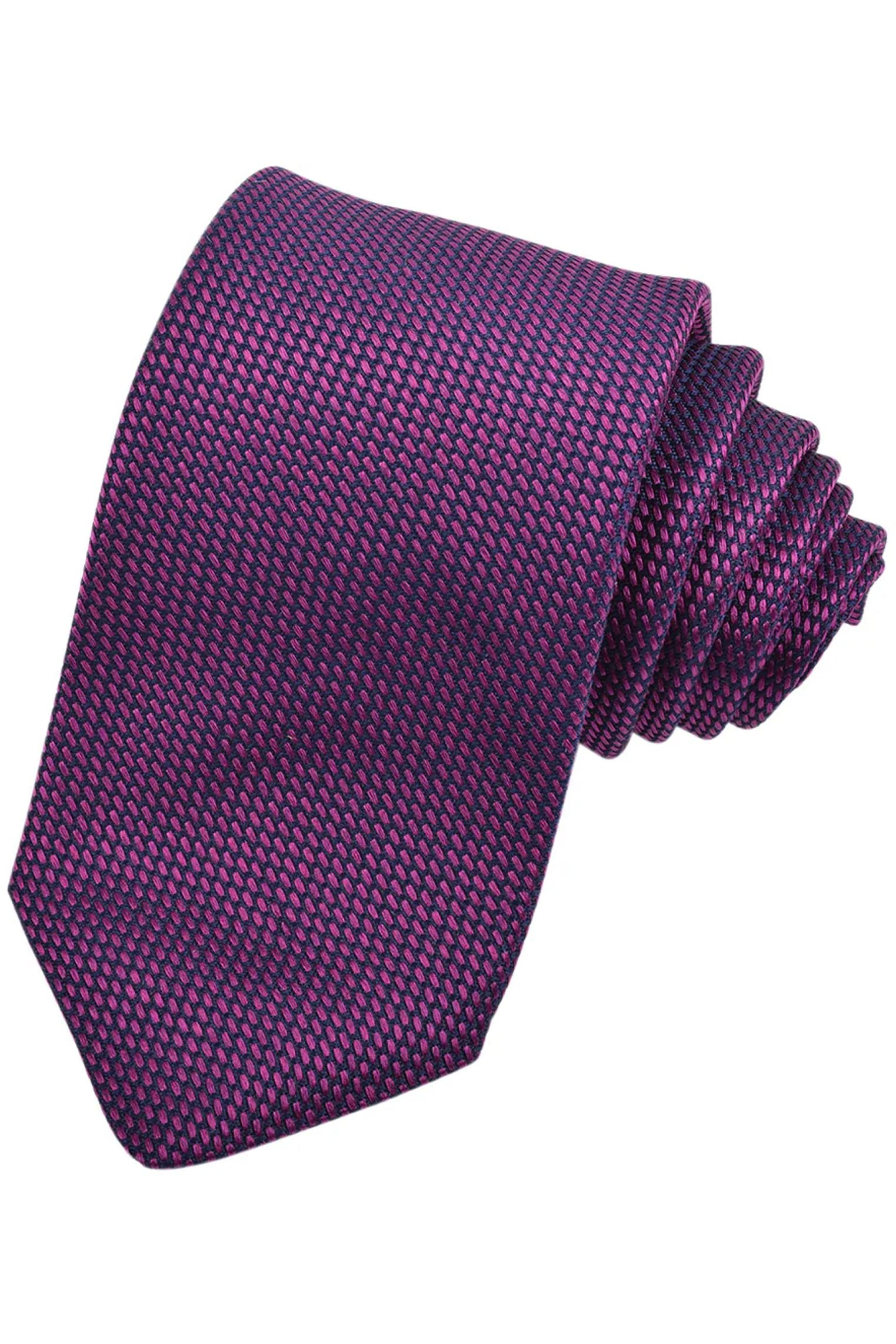 Aubergine and Navy Diagonal Neat Woven Silk Jacquard Tie by Dion Neckwear
