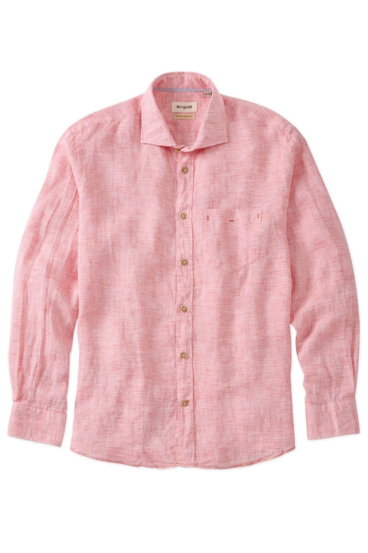 Mélange Linen Long Sleeve Sport Shirt in Red by Borgo28