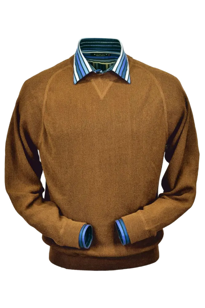 Baby Alpaca 'Links Stitch' Sweatshirt-Style Crew Neck Sweater in Brick Heather by Peru Unlimited