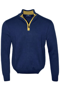 Team Colors Pima Cotton Quarter-Zip Sweater with Contrast Trim in Navy/Yellow by Blue 1899