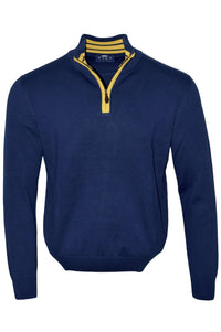 Team Colors Pima Cotton Quarter-Zip Sweater with Contrast Trim in Navy/Yellow by Blue 1899