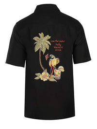 'Polly's Drink' Embroidered Short Sleeve Resort Hawaiian Shirt in Black by Weekender