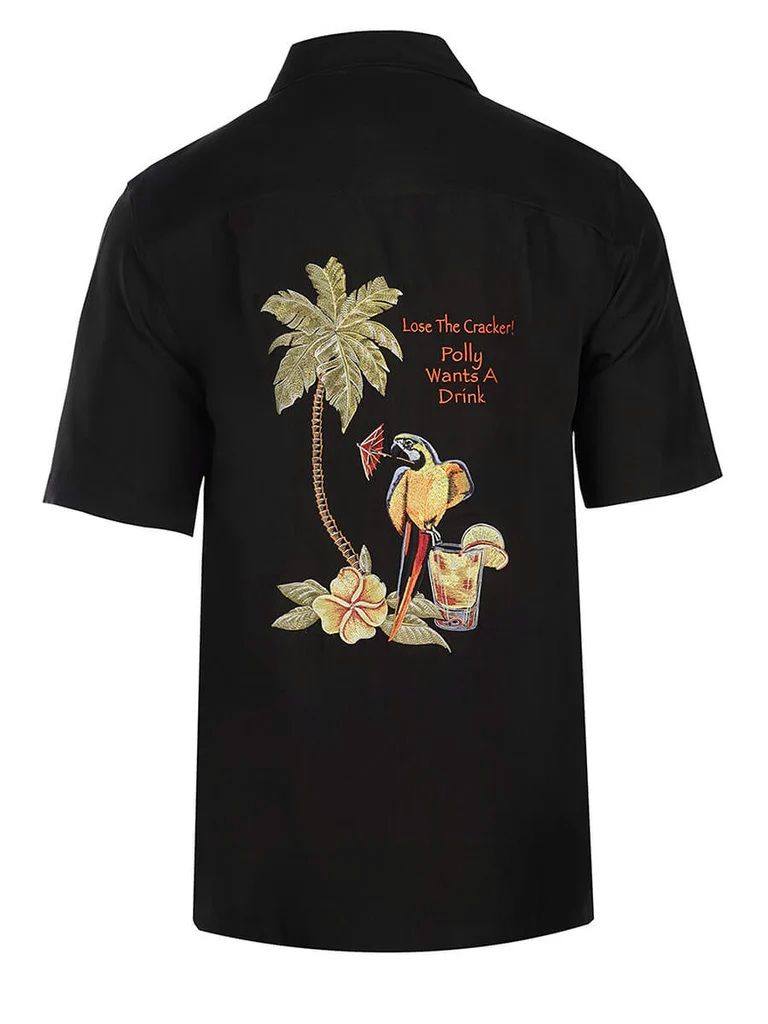 'Polly's Drink' Embroidered Short Sleeve Resort Hawaiian Shirt in Black by Weekender