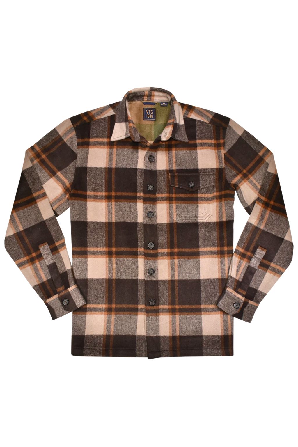 Buffalo Plaid Wool Blend Shirt Jacket in Natural/Chocolate by Vintage1946