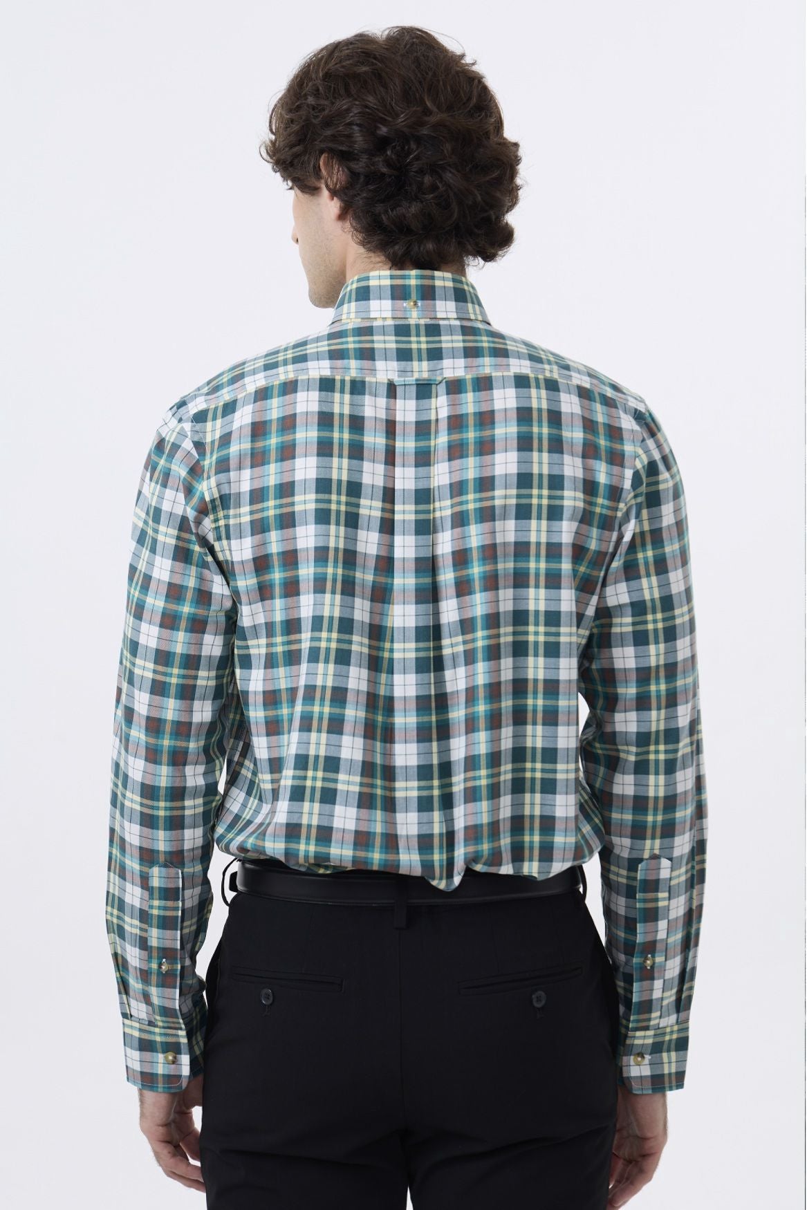 Summer Weight Green Multi Check Cotton and Wool Blend Button-Down Shirt by Viyella