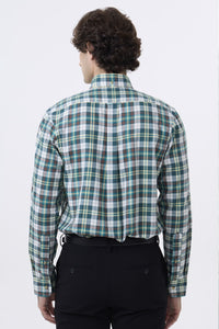 Summer Weight Green Multi Check Cotton and Wool Blend Button-Down Shirt by Viyella