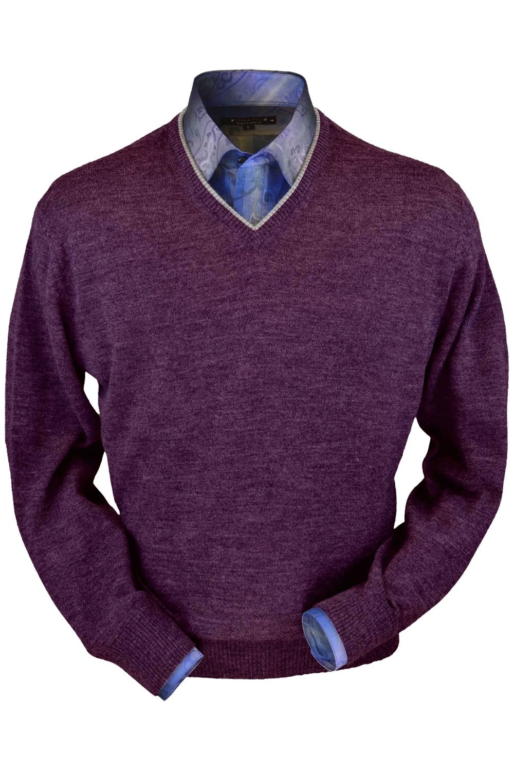 Royal Alpaca V-Neck Sweater in Plum Heather by Peru Unlimited