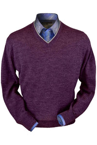 Royal Alpaca V-Neck Sweater in Plum Heather by Peru Unlimited