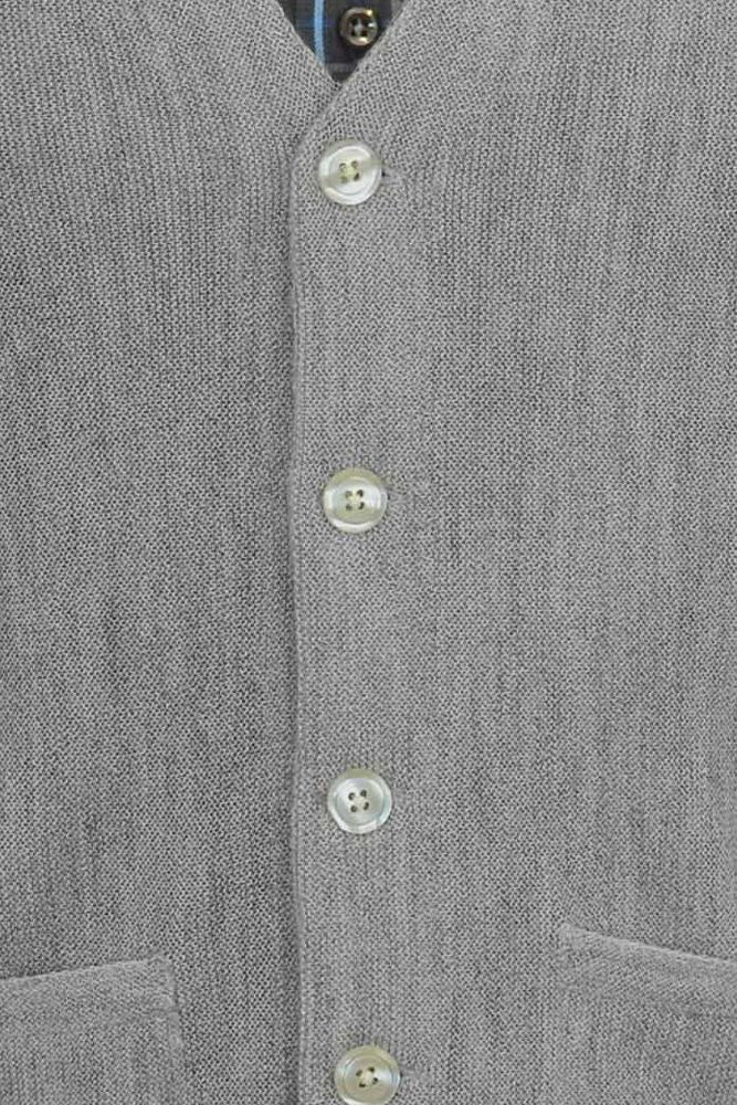 Baby Alpaca 'Links Stitch' V-Neck Cardigan Sweater in Silver Grey Heather by Peru Unlimited