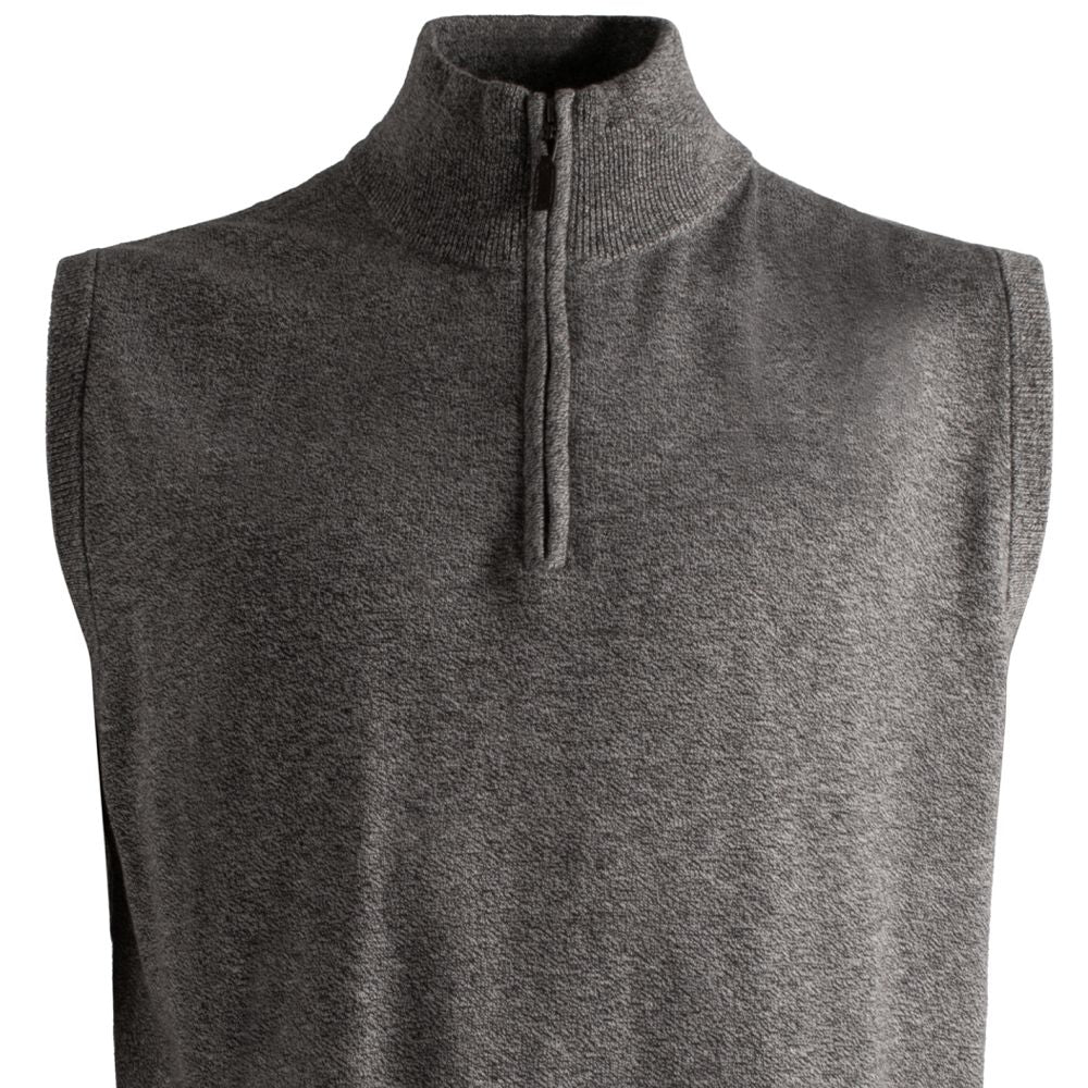 Cotton and Silk Blend Zip-Neck Sweater Vest in Charcoal Mix by Viyella