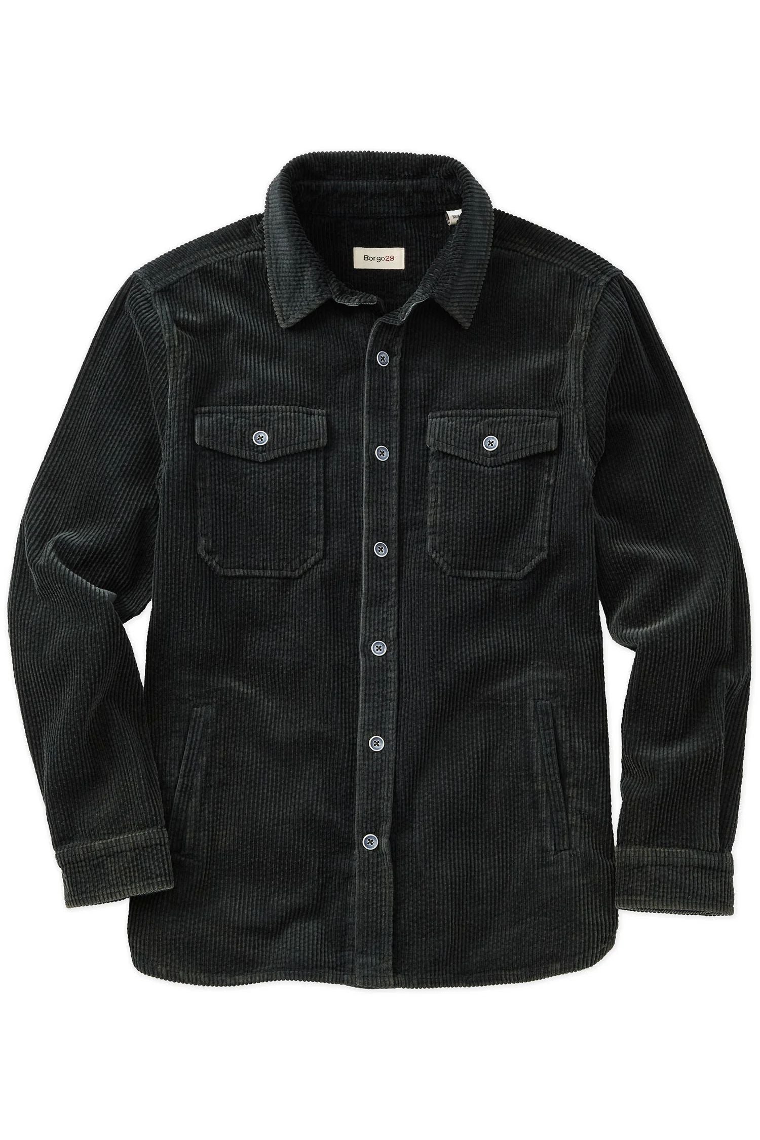 Wide Wale Cotton Corduroy Overshirt in Charcoal by Borgo28