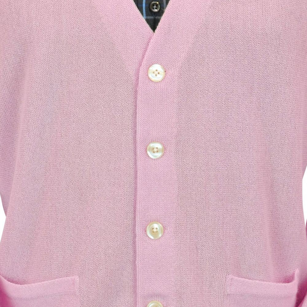 Baby Alpaca 'Links Stitch' V-Neck Cardigan Sweater in Pink by Peru Unlimited