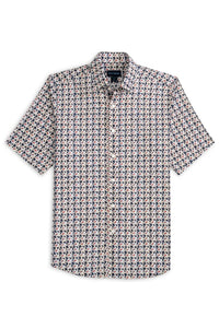 Navy Flower Print Cotton Voile Short Sleeve Sport Shirt by Scott Barber