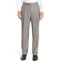 Stretch Wool Fancies Trouser in Black & White Houndstooth Check, Size 46 (Milan Double Reverse Pleat) by Berle