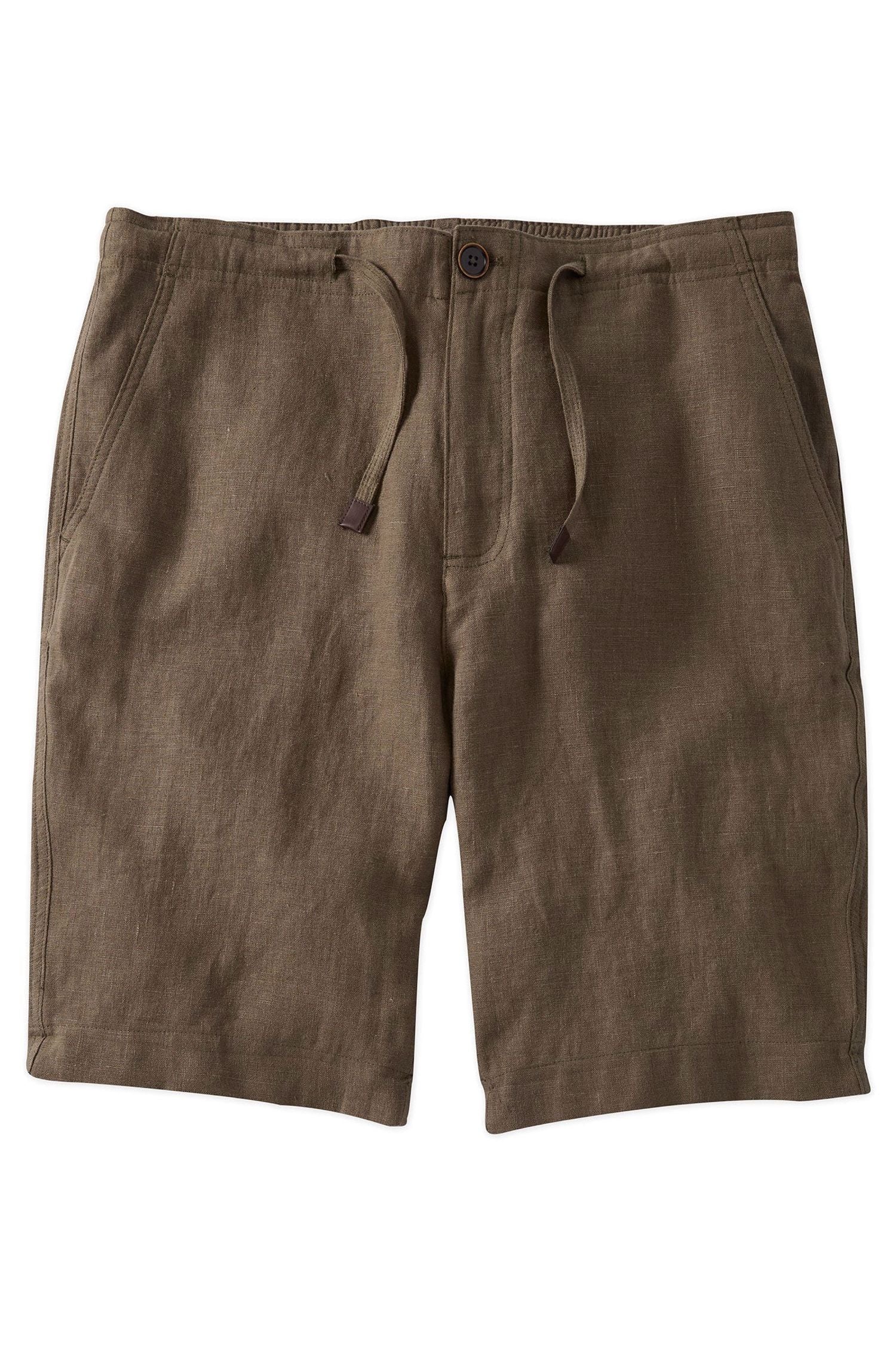 Pure Linen Drawstring Casual Shorts in Dark Olive by Borgo28