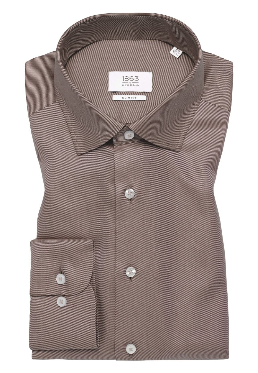 'Royal Twill' In Brown - Slim Fit - Two Ply Cotton Twill Dress Shirt with Kent Collar by Eterna 1863
