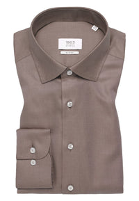 'Royal Twill' In Brown - Slim Fit - Two Ply Cotton Twill Dress Shirt with Kent Collar by Eterna 1863