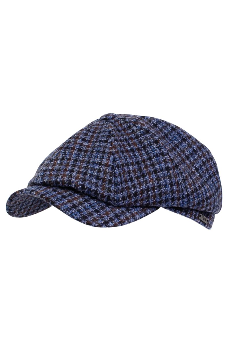 Newsboy Classic Shetland Check Wool Cap in Blue by Wigens