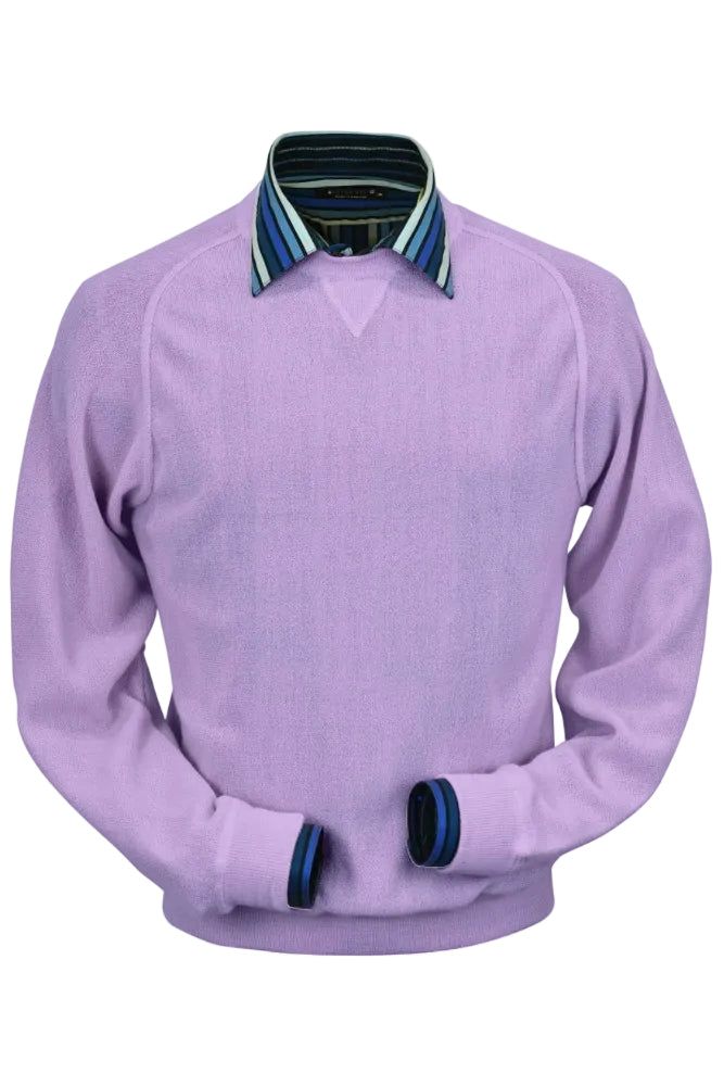 Baby Alpaca 'Links Stitch' Sweatshirt-Style Crew Neck Sweater in Lilac by Peru Unlimited
