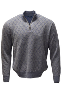 Baby Alpaca Diamond Raker Quarter-Zip Sweater in Derby Grey/Admiral Blue by Blue 1899