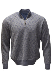 Baby Alpaca Diamond Raker Quarter-Zip Sweater in Derby Grey/Admiral Blue by Blue 1899
