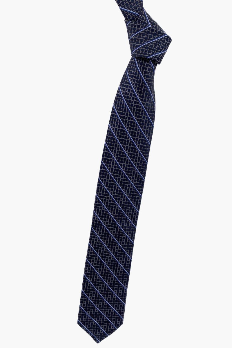 Navy and Grey Geometric and Stripe 'Best of Class' Woven Silk Tie by Robert Talbott
