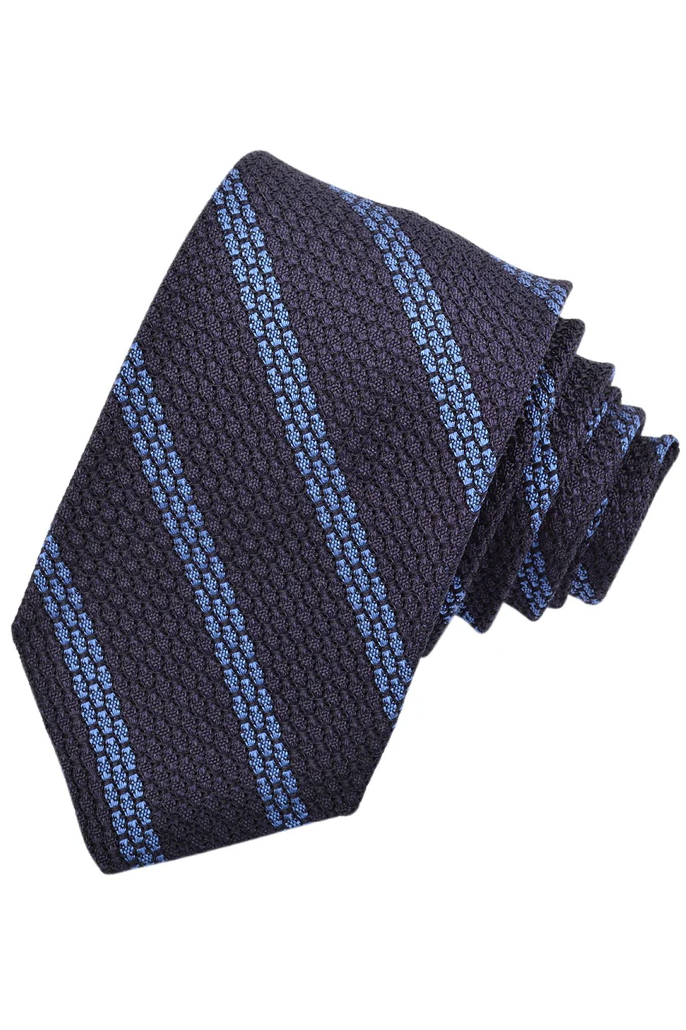 Navy and French Blue Repp Bar Stripe Italian Garza Grossa Grenadine Silk Tie by Dion Neckwear