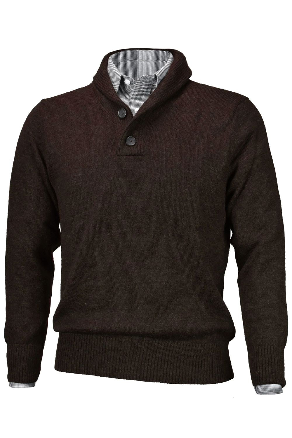Royal Alpaca 2-Button Shawl Collar Sweater in Chocolate Heather by Peru Unlimited