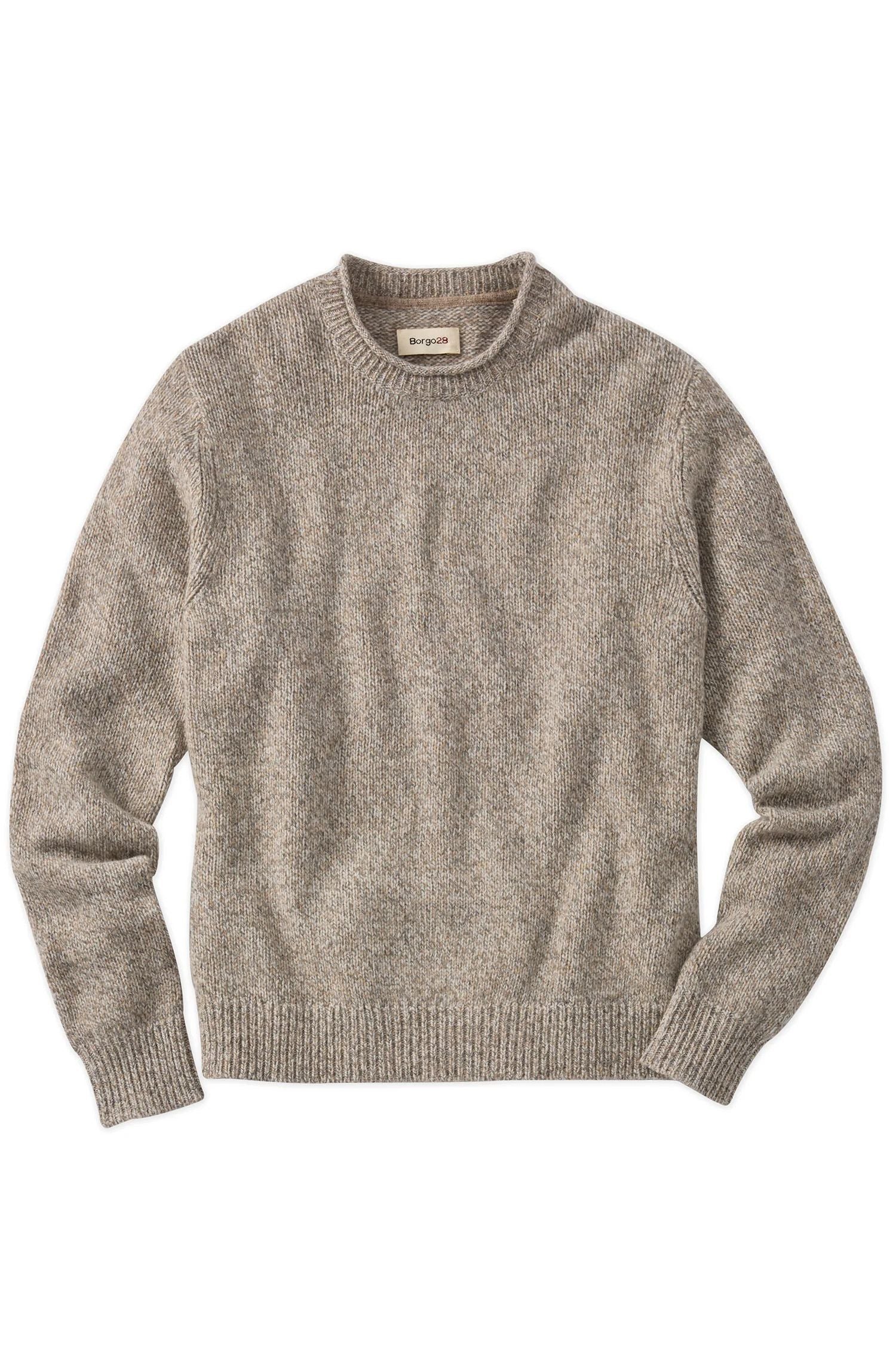 Extra Fine Merino Wool Raw Crew Neck Mouline Sweater in Stone by Borgo28