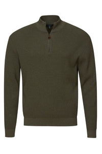 Cotton Waffle-Knit Quarter-Zip Mock Neck Sweater in Green by Viyella