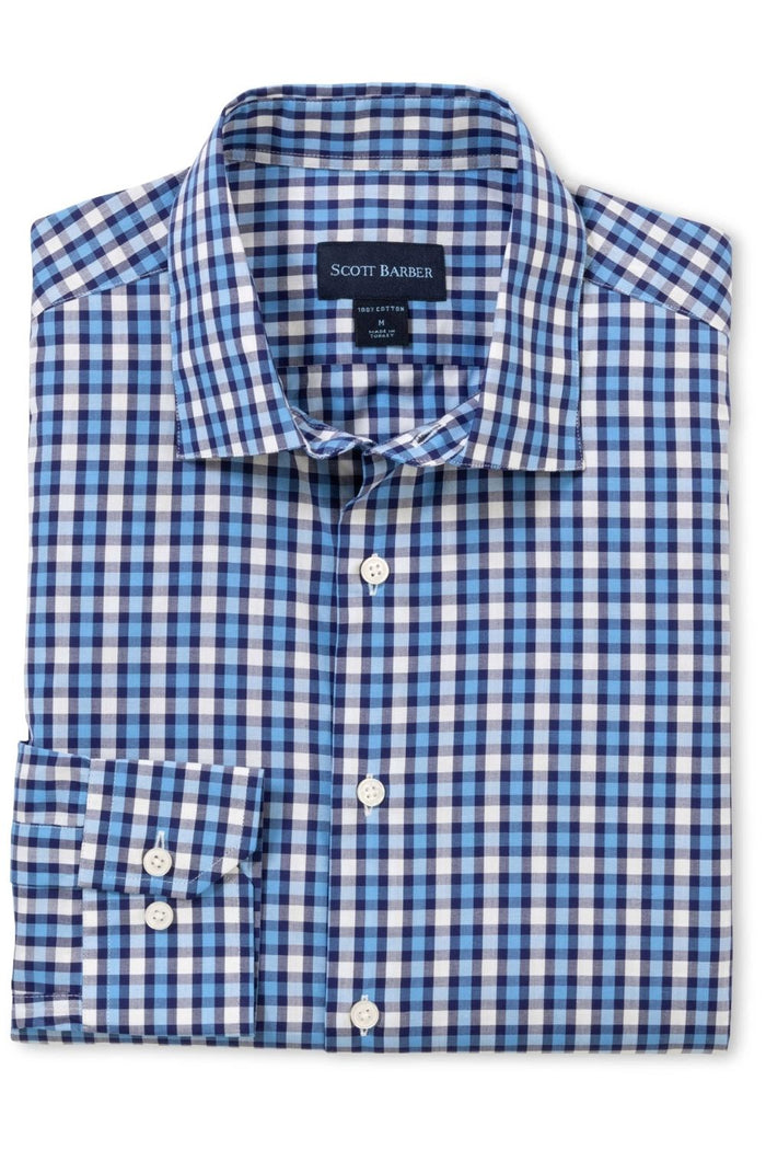 Weekend Plaid Cotton Sport Shirt in Midnight, White, and Blue by Scott Barber