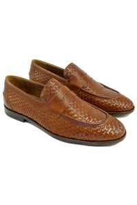 Boca Woven Leather Modern Penny Slip-On in Tan by Alan Payne Footwear