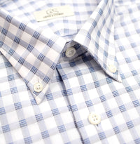 White and Blue Box Plaid Cotton Dress Shirt with Button-Down Collar by Cooper & Stewart