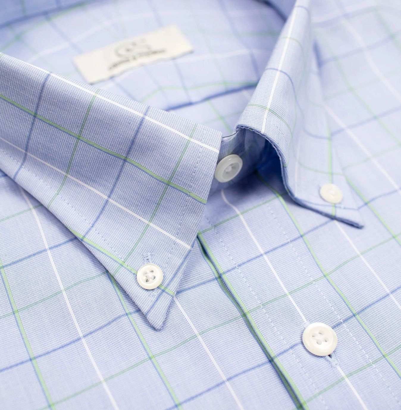 Blue and Green Windowpane Plaid Cotton Dress Shirt with Button-Down Co Blue and Green Windowpane Plaid Cotton Dress Shirt with Button-Down Co