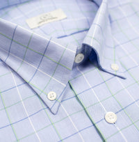 Blue and Green Windowpane Plaid Cotton Dress Shirt with Button-Down Collar by Cooper & Stewart