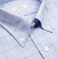 Blue and Green Windowpane Plaid Cotton Dress Shirt with Button-Down Collar by Cooper & Stewart
