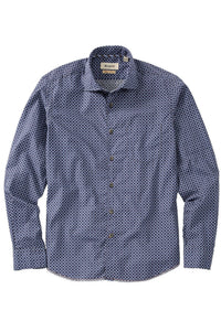 Italian Micro Box Print Long-Sleeve Twill Sport Shirt in Mid Blue and Brown by Borgo28