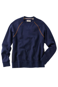 Double Knit Jacquard Crew Neck Pullover Sweatshirt in Dark Navy by Borgo28