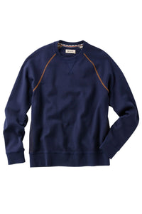 Double Knit Jacquard Crew Neck Pullover Sweatshirt in Dark Navy by Borgo28