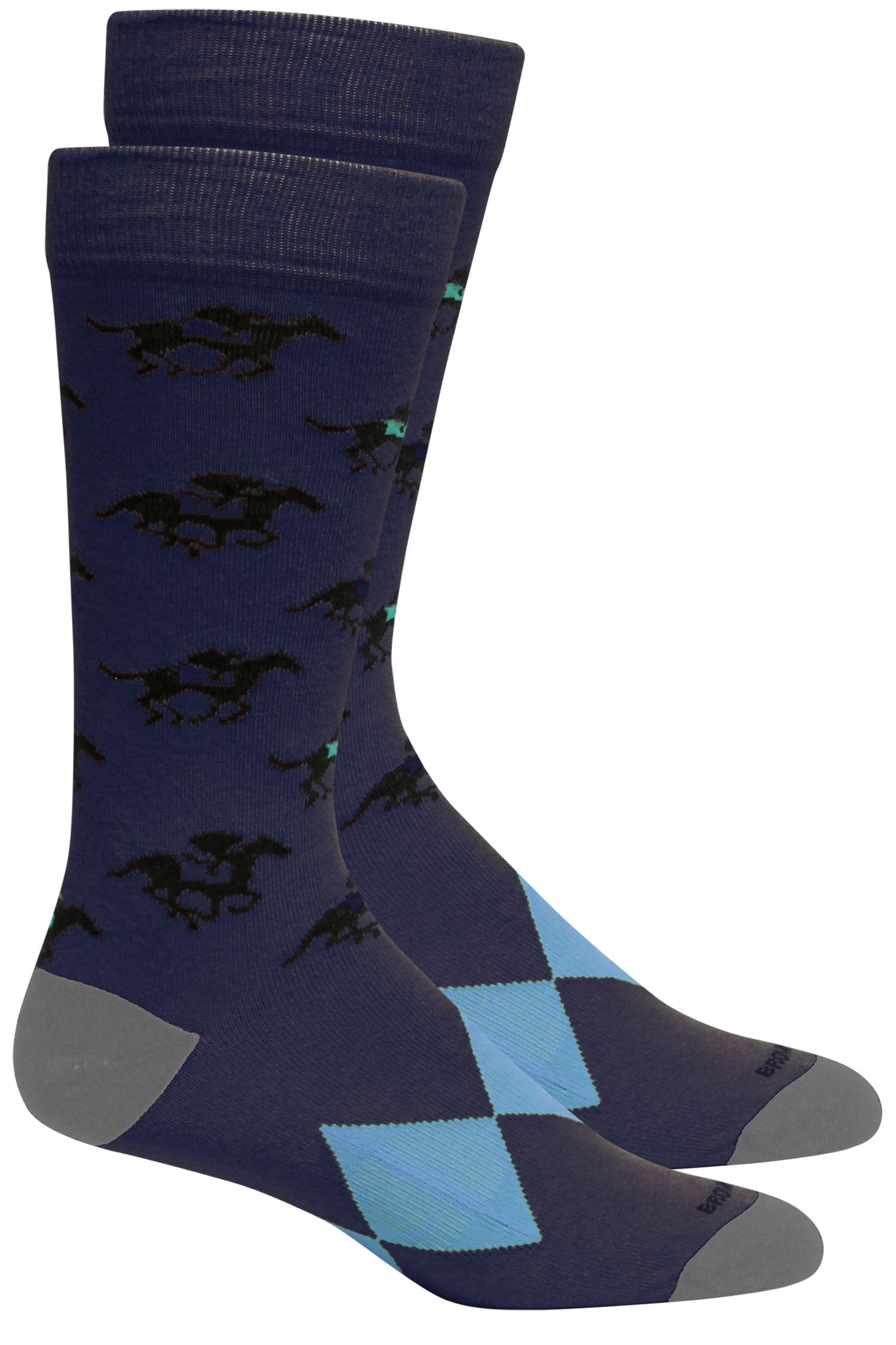 'Aristide' Horse Racing Cotton Socks in Insignia Blue by Brown Dog Hosiery
